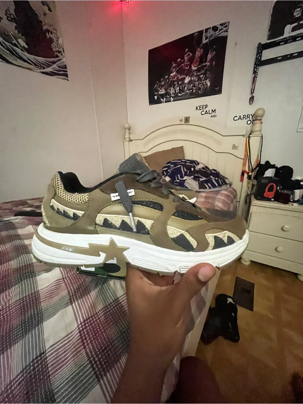 Bape Sharksta Men's Olive Brown Camo Low-Top Sneakers